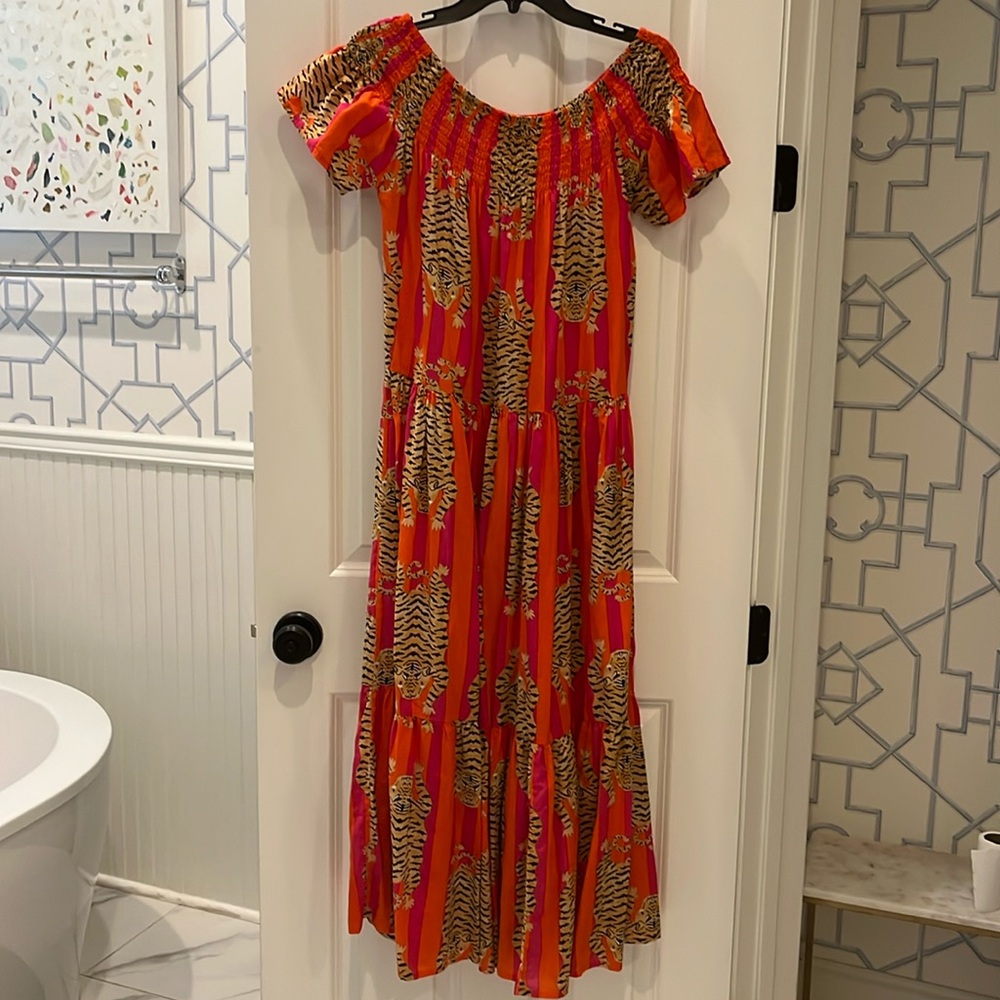 Guadalupe made in India orange and pink dress with tigers OS one size fits all